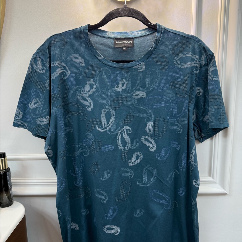 Emporio Armani Men's Blue Paisley Shirt